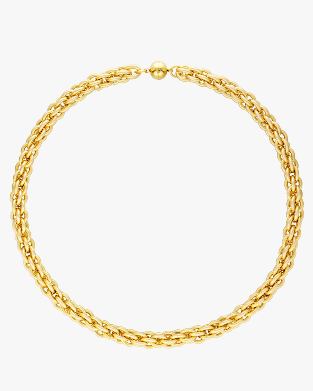 Gold brushed chain necklace with layered links and magnetic clasp, recently spotted on Alix Earle