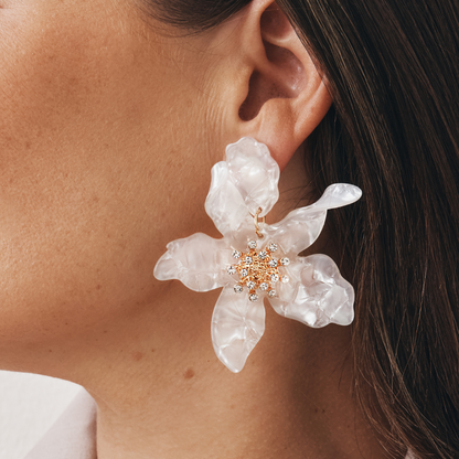 Fleur Statement Flower Earrings (White)