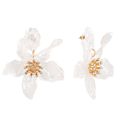 Fleur Statement Flower Earrings (White)