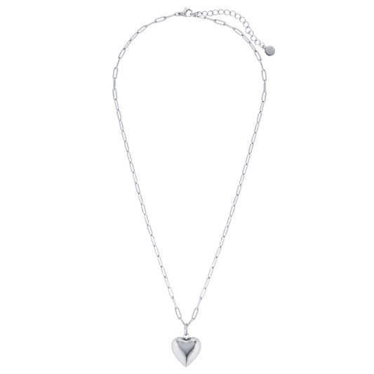 Ella Puffy Heart Necklace (Silver)